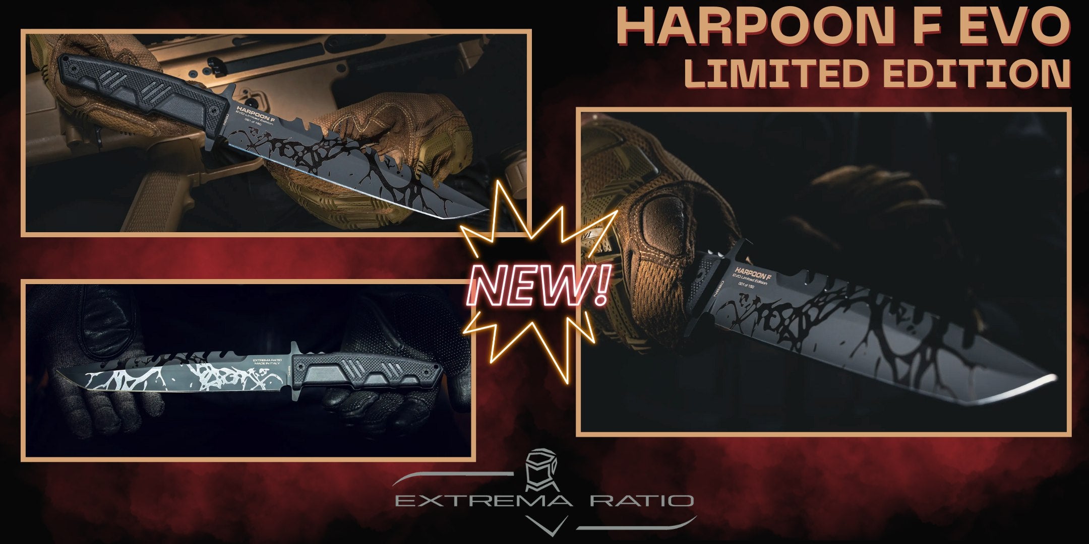 Extrema Ratio Harpoon F EVO Limited Edition: Coltello a lama fissa tattico in serie limitata di 150 esemplari. Lama in acciaio N680 con seghettatura dorsale e finitura EVO. Impugnatura ergonomica in G10 e fodero tecnico incluso. Pezzo da collezione per professionisti e appassionati.