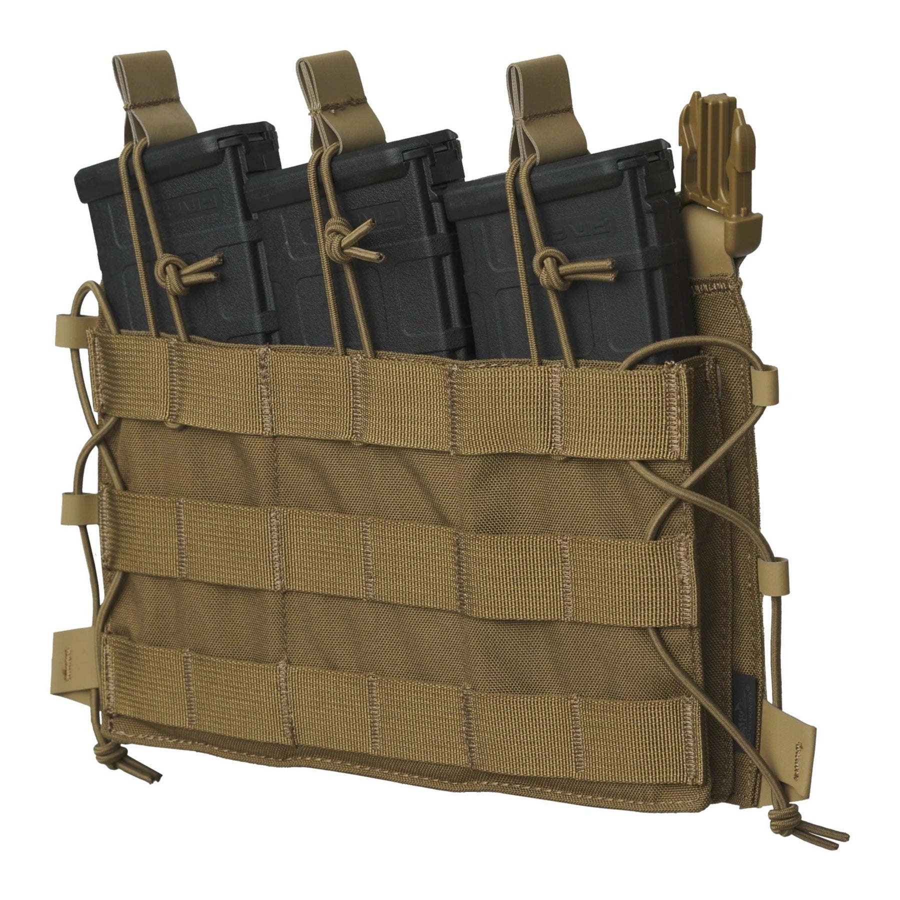 Pannello frontale Helikon-Tex Guardian Flap in Cordura porta caricatori per il Guardian Plate Carrier, con tre tasche, elastico di ritenuta e pannellatura MOLLE/PALS, vista frontale del pannello