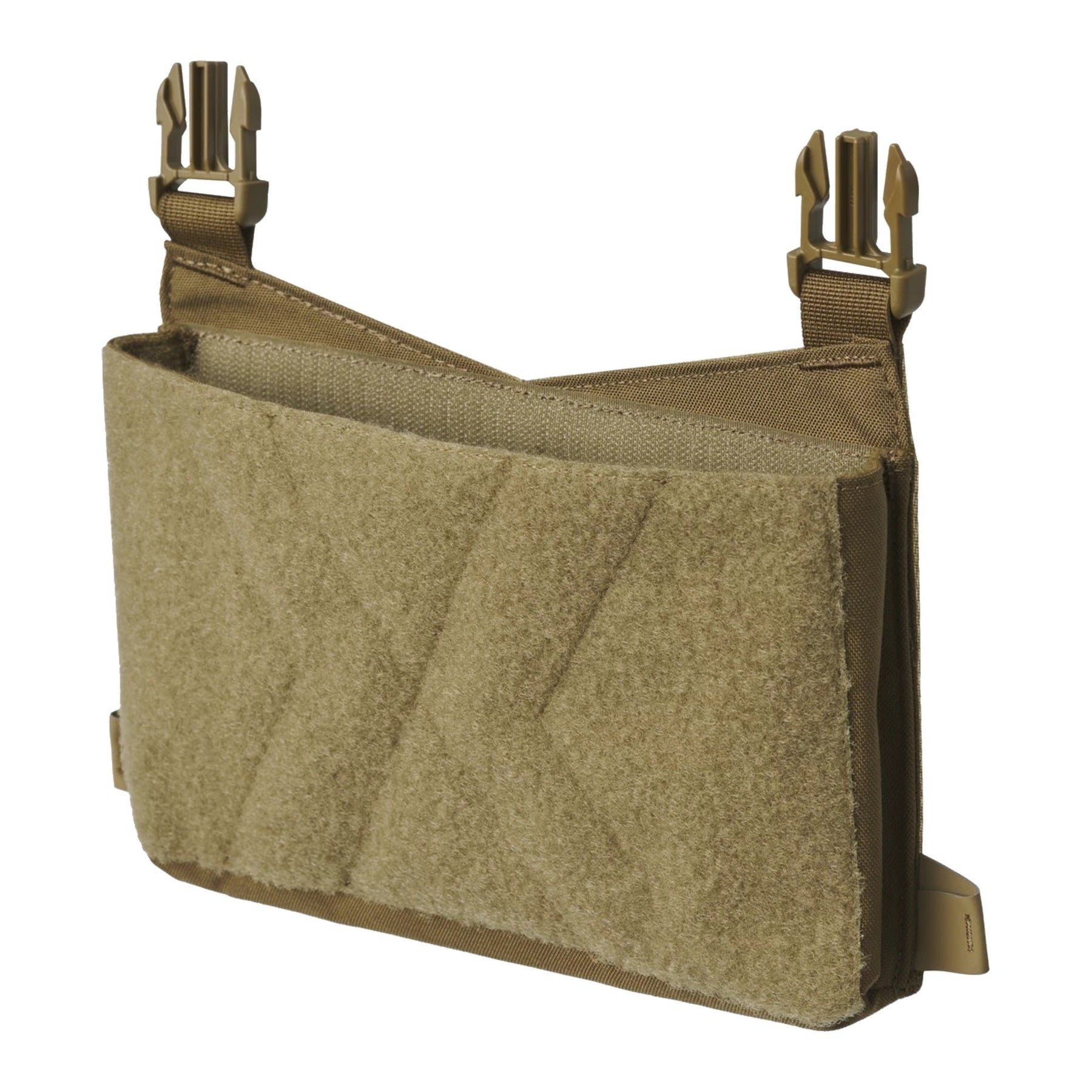 Pannello frontale Helikon-Tex Guardian Kangaroo Flap in Cordura per plate carrier, con tasca a scatola, superficie velcro e aggancio a due fibbie, vista frontale del pannello