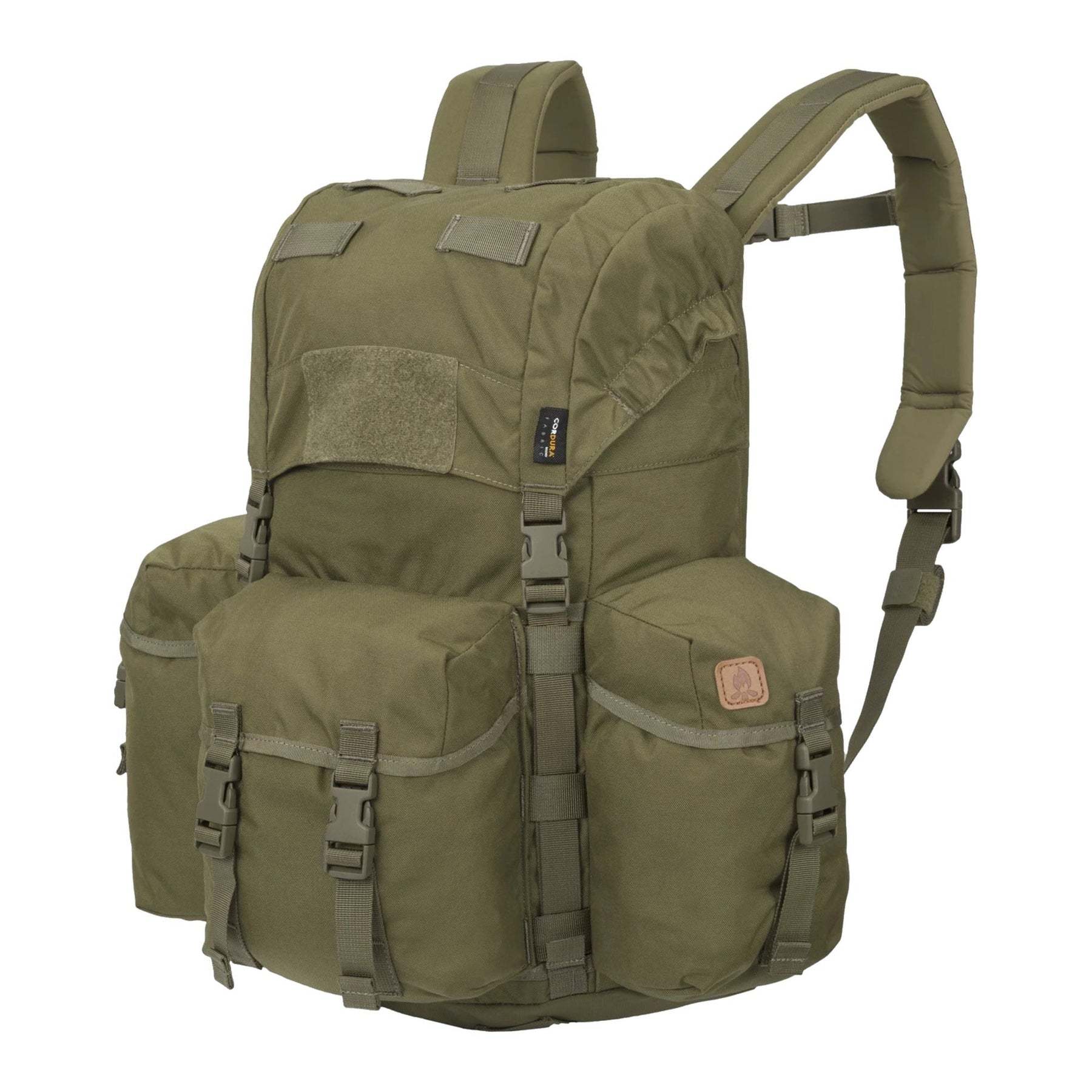 Zaino bushcraft Helikon-Tex Bergen Backpack da 25 litri in Cordura 500D, con tasche passanti per l'ascia, camino regolabile, scomparto per sacca idrica e cinghie di espansione, colore OD Green