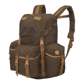 Zaino bushcraft Helikon-Tex Bergen Backpack da 25 litri in Cordura 500D, con tasche passanti per l'ascia, camino regolabile, scomparto per sacca idrica e cinghie di espansione, colore Earth Brown Clay