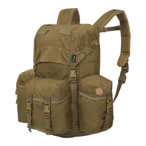 Zaino bushcraft Helikon-Tex Bergen Backpack da 25 litri in Cordura 500D, con tasche passanti per l'ascia, camino regolabile, scomparto per sacca idrica e cinghie di espansione, colore Coyote