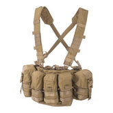 Chest rig tattico Helikon-Tex Guardian in Cordura 500D portacaricatori, con bretelle a sgancio rapido, cintura ventrale removibile, fodera in rete e fori di drenaggio, colore Coyote
