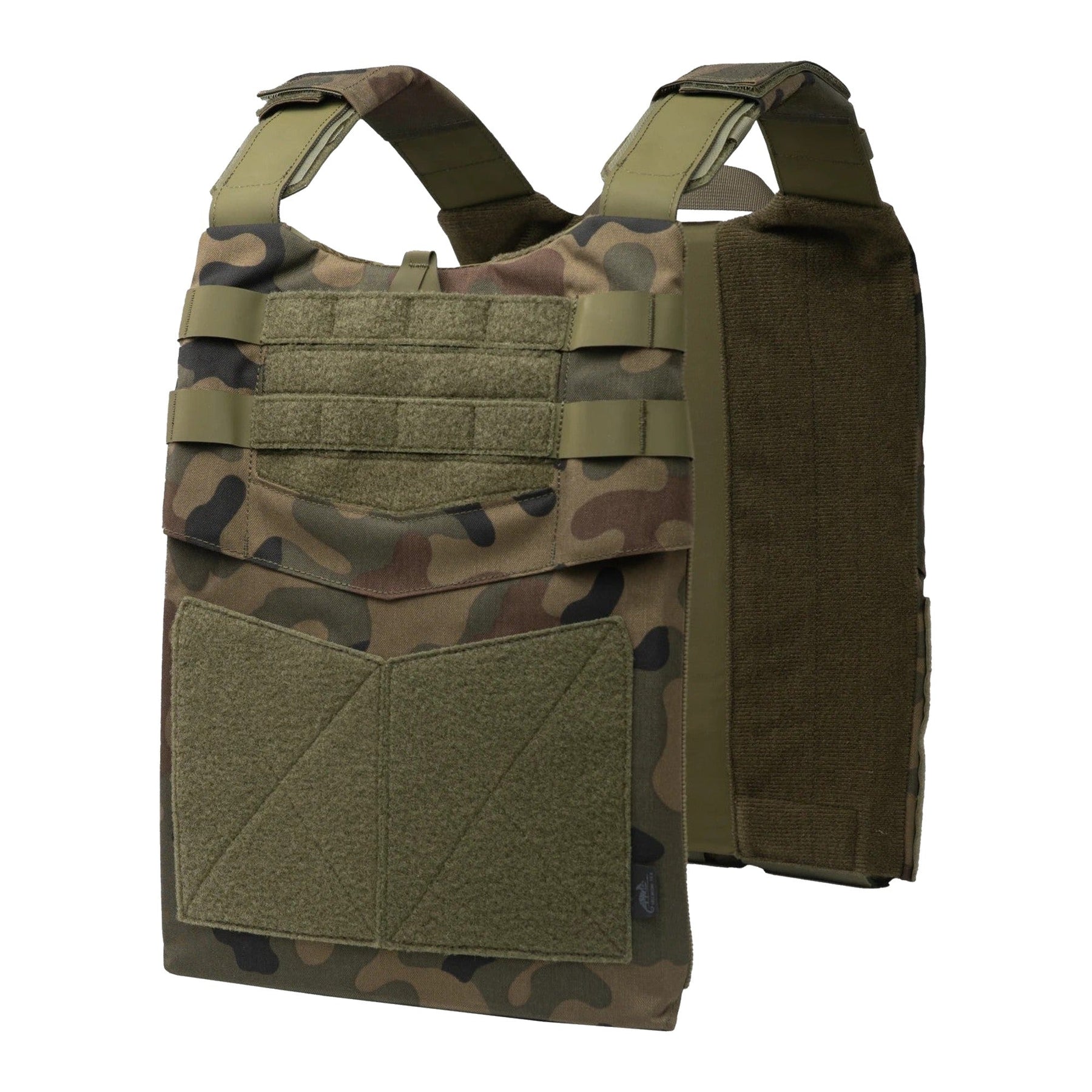 Gilet tattico Helikon-Tex Guardian Plate Carrier in Cordura 500D porta piastre balistiche, con pannellatura MOLLE/PALS, maniglia di evacuazione e pannelli velcro, colore PL Woodland