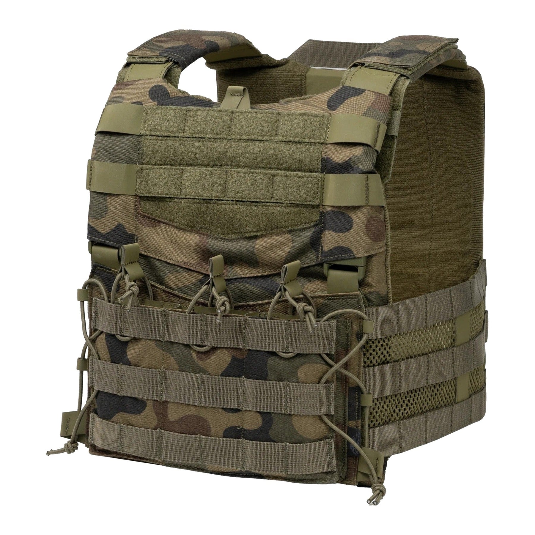 Set tattico Helikon-Tex Guardian Military in Cordura 500D con plate carrier, cummerbund e pannello frontale Guardian Flap porta caricatori, colore PL Woodland