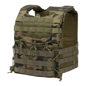 Set tattico Helikon-Tex Guardian Military in Cordura 500D con plate carrier, cummerbund e pannello frontale Guardian Flap porta caricatori, colore PL Woodland