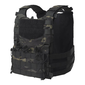 Set tattico Helikon-Tex Guardian Military in Cordura 500D con plate carrier, cummerbund e pannello frontale Guardian Flap porta caricatori, colore Multicam Black