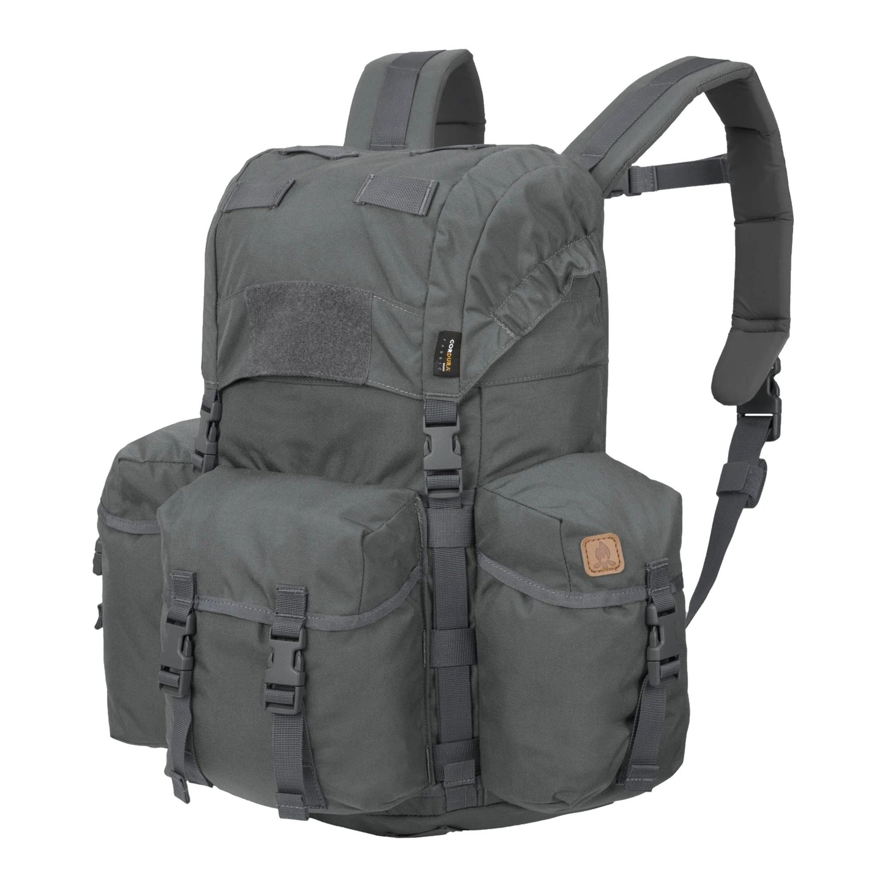 Zaino bushcraft Helikon-Tex Bergen Backpack da 25 litri in Cordura 500D, con tasche passanti per l'ascia, camino regolabile, scomparto per sacca idrica e cinghie di espansione, colore Shadow Grey