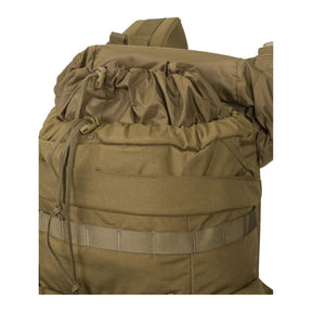 Zaino bushcraft Helikon-Tex Bergen Backpack da 25 litri in Cordura 500D, con tasche passanti per l'ascia, camino regolabile, scomparto per sacca idrica e cinghie di espansione, dettaglio dello zaino