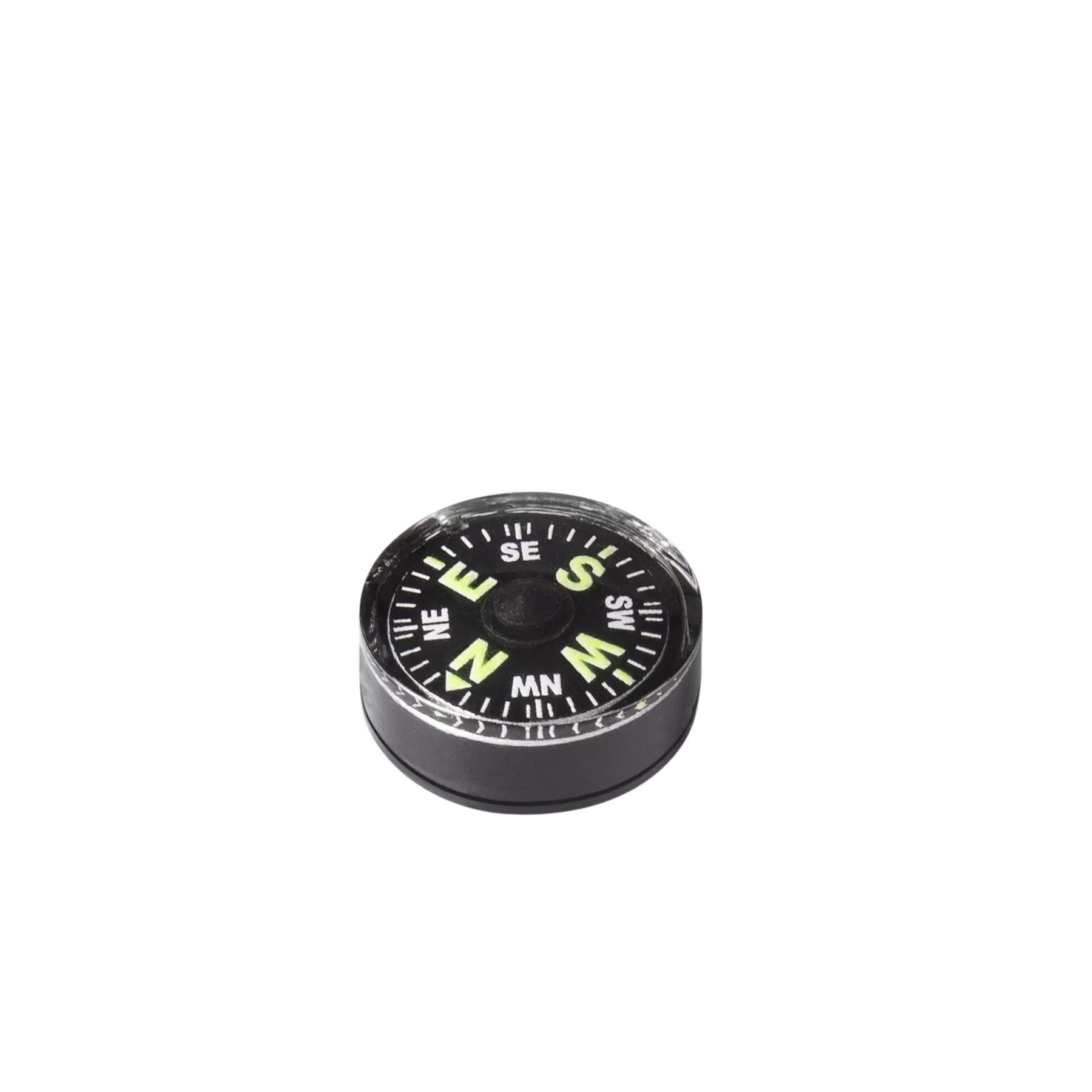 Bussola a bottone Helikon-Tex Button Compass, di colore nero con indicazioni direzionali in verde fosforescente,strumento essenziale per kit di sopravvivenza, navigazione e orientamento sul campo
