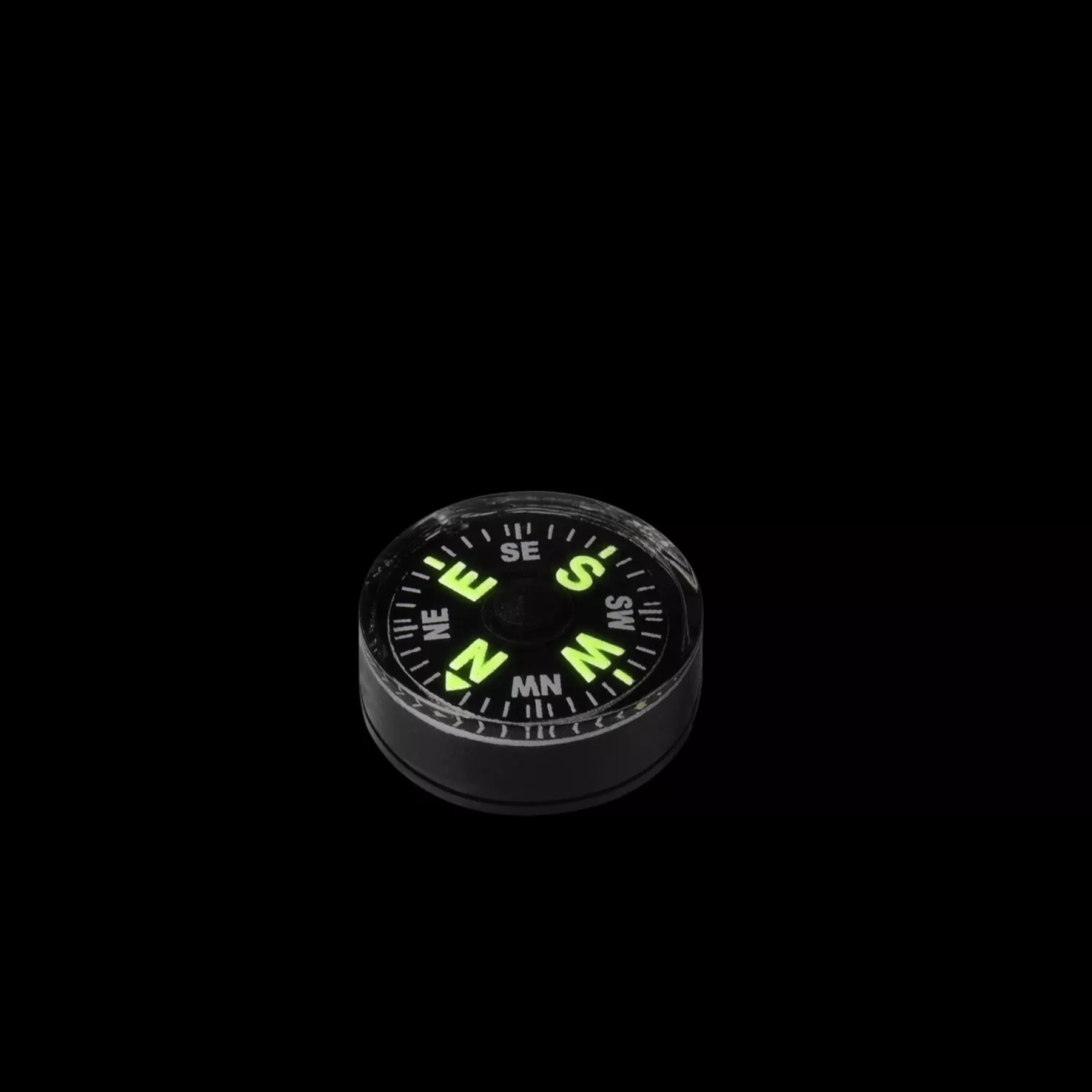 Bussola a bottone Helikon-Tex Button Compass, di colore nero con indicazioni direzionali in verde fosforescente,strumento essenziale per kit di sopravvivenza, navigazione e orientamento sul campo