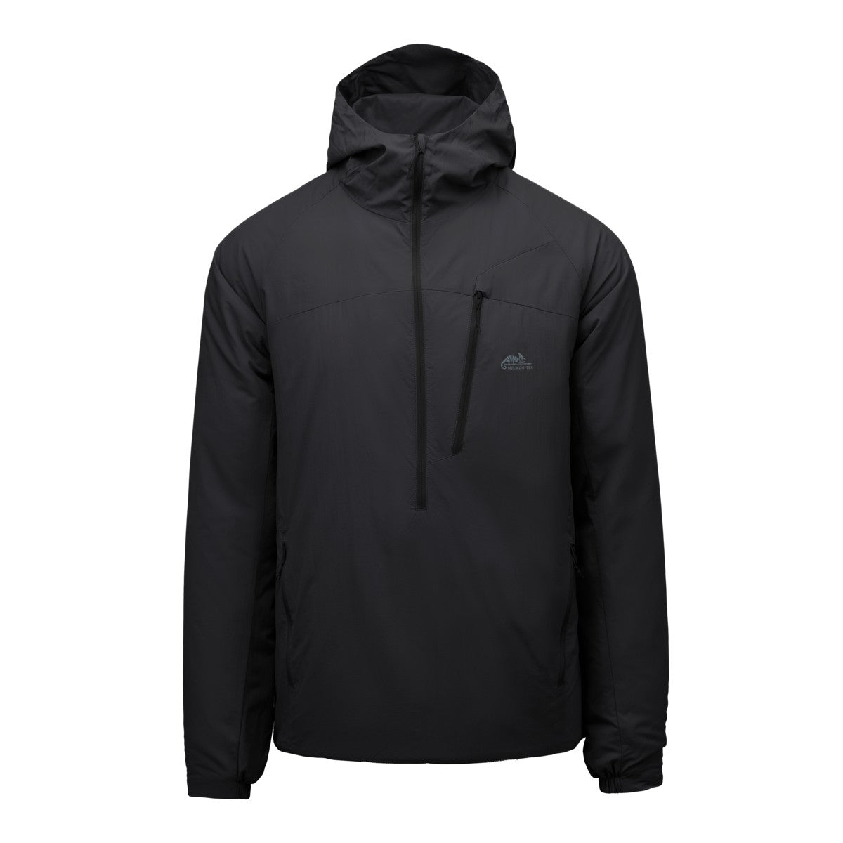 Giacca imbottita Helikon-Tex Wolfhound Hoodie Lite colore Black, vista frontale — ultraleggera, strato Level 3