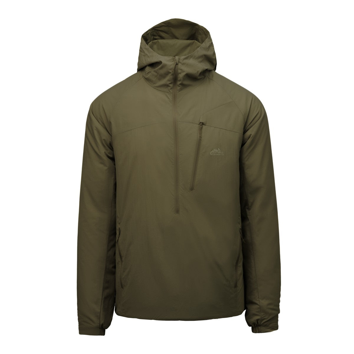 Giacca imbottita Helikon-Tex Wolfhound Hoodie Lite colore Taiga Green, vista frontale — ultraleggera, strato Level 3