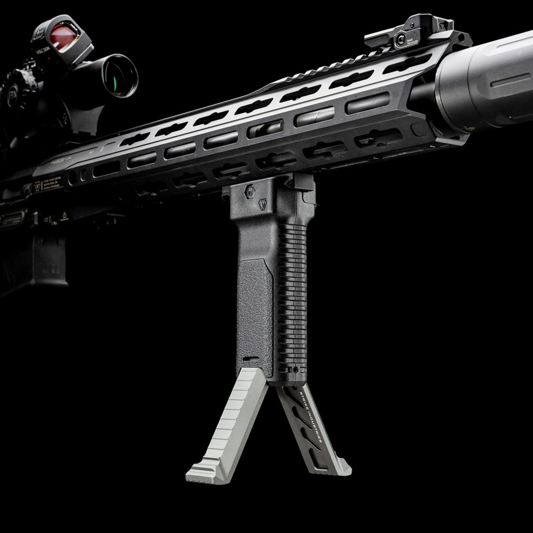 STRIKE IND. | STRIKE FOREGRIP WITH BIPOD - Impugnatura anteriore / bipiede - BackPacco - BP-STRIKE-SI-AR-AL-BIPOD-GY