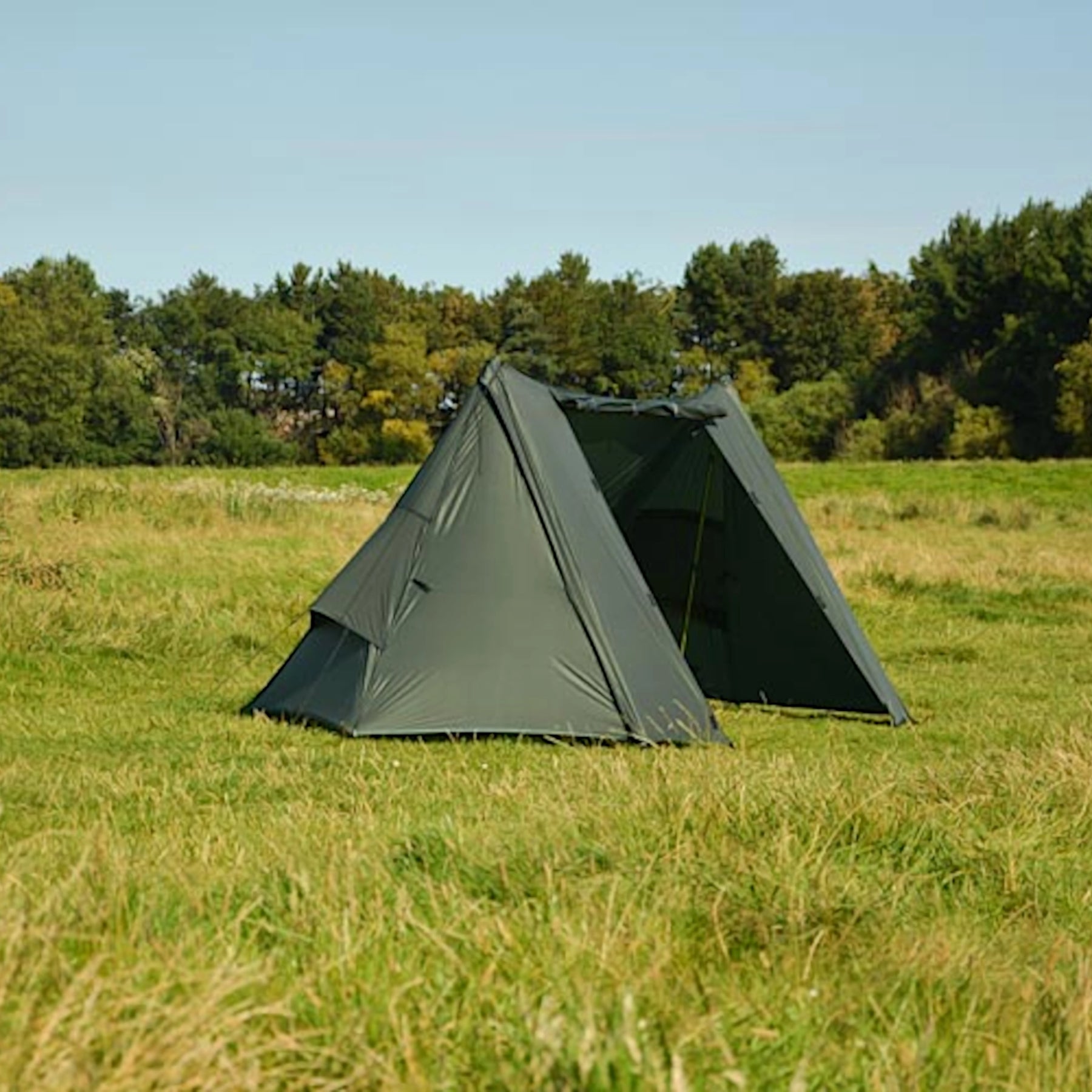dd a-frame tent green con laterale aperto