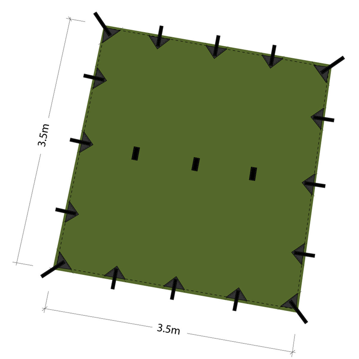 DD Tarp 3.5x3.5 metri olive green schema dimensioni