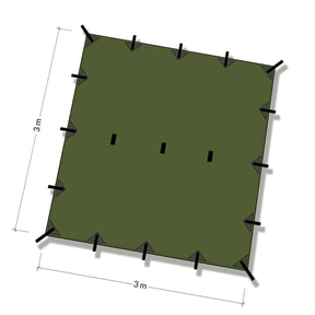 DD Tarp 3x3 forest green - illustrazione con quote per misura in metri