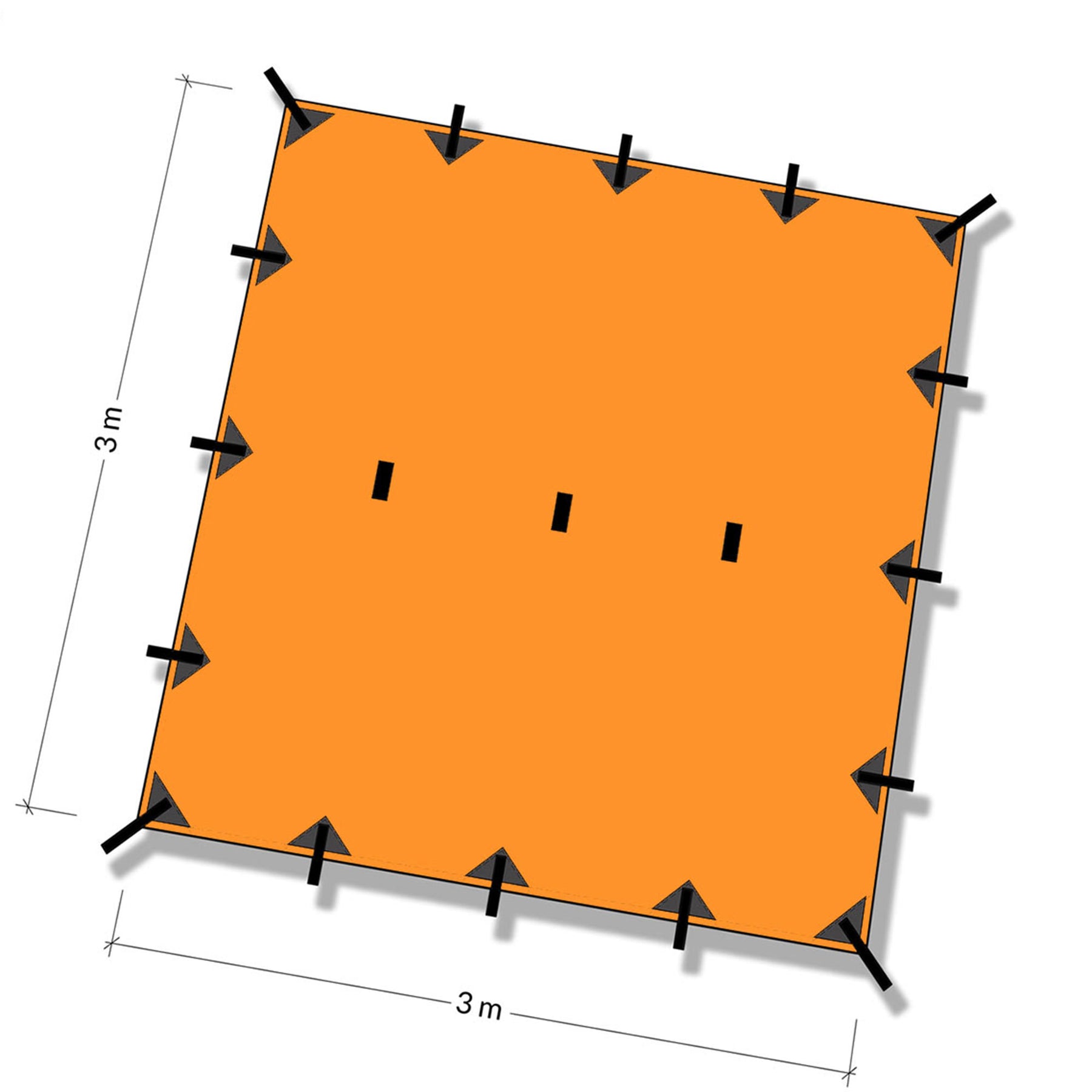 DD Tarp 3x3 sunset orange - illustrazione con quote per misura in metri