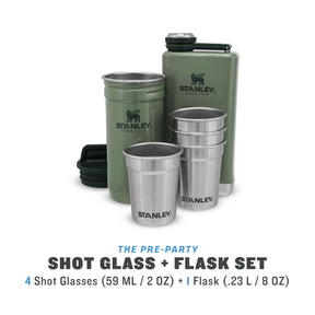 Stanley Adventure Pre-Party Shot Glass - Flask Set Hammertone Green infografia