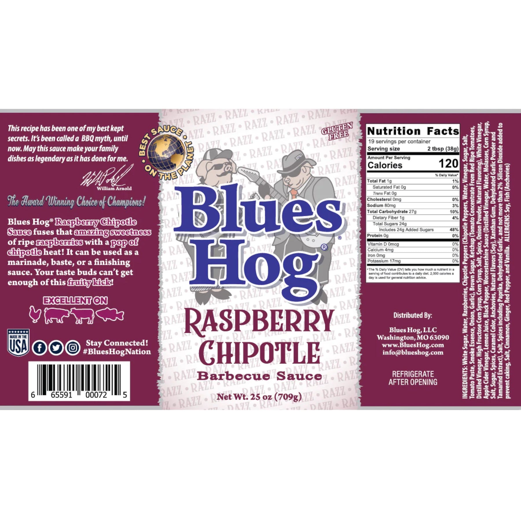 ETICHETTA BLUES HOG Raspberry Chipotle BBQ Sauce
